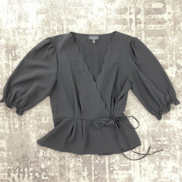 Topshop - Black Peplum Wrap Blouse - Picture 1 of 6
